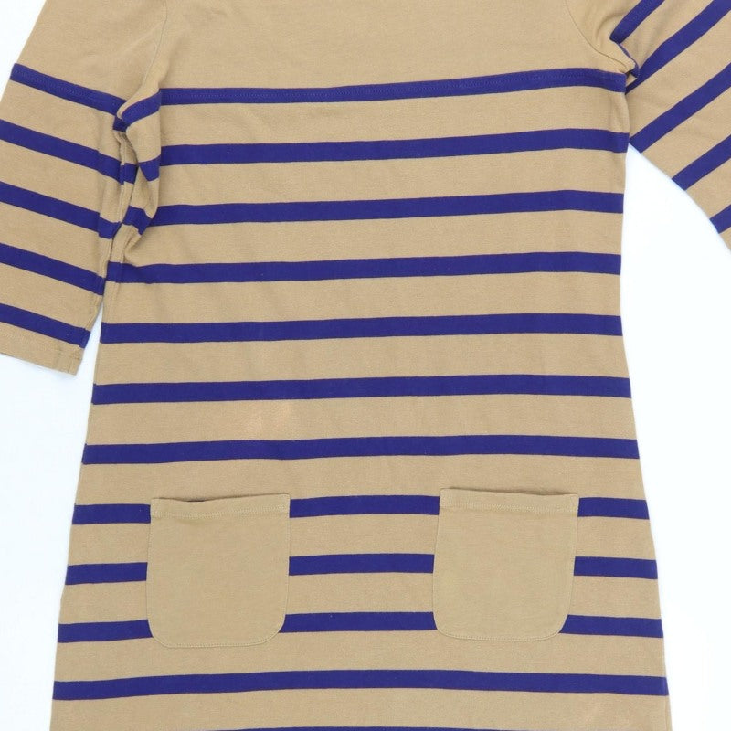 Boden Women’s Multicoloured UK 10 Stripe Cotton Shift Dress Pockets