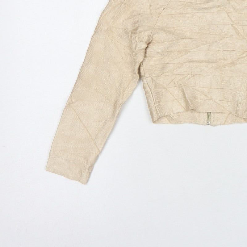 House of London Women Beige S Cropped Long Sleeve Zip Blouse