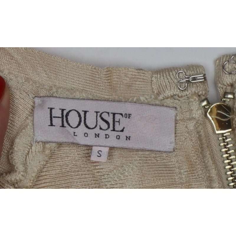 House of London Women Beige S Cropped Long Sleeve Zip Blouse