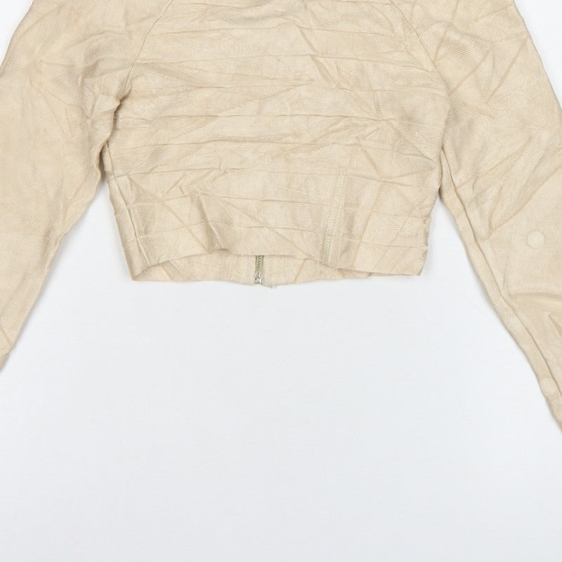 House of London Women Beige S Cropped Long Sleeve Zip Blouse