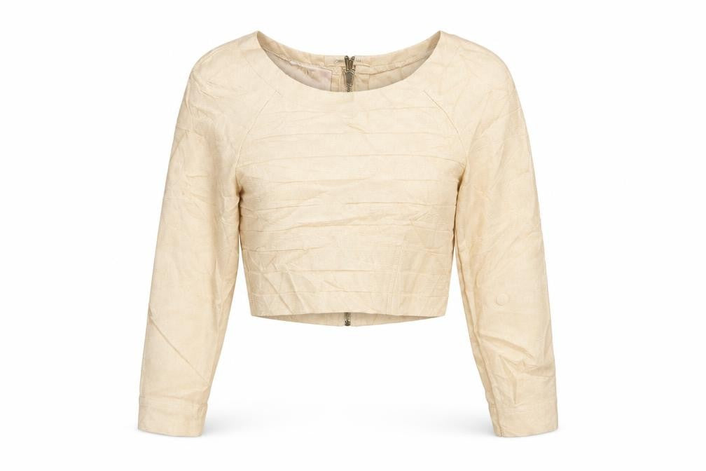 House of London Women Beige S Cropped Long Sleeve Zip Blouse