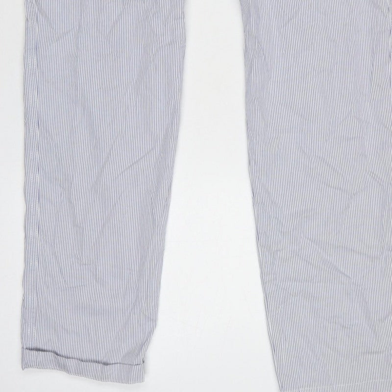Marks & Spencer Women White Stripe Chino Trousers UK 8 Long Cotton