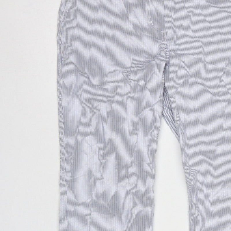 Marks & Spencer Women White Stripe Chino Trousers UK 8 Long Cotton
