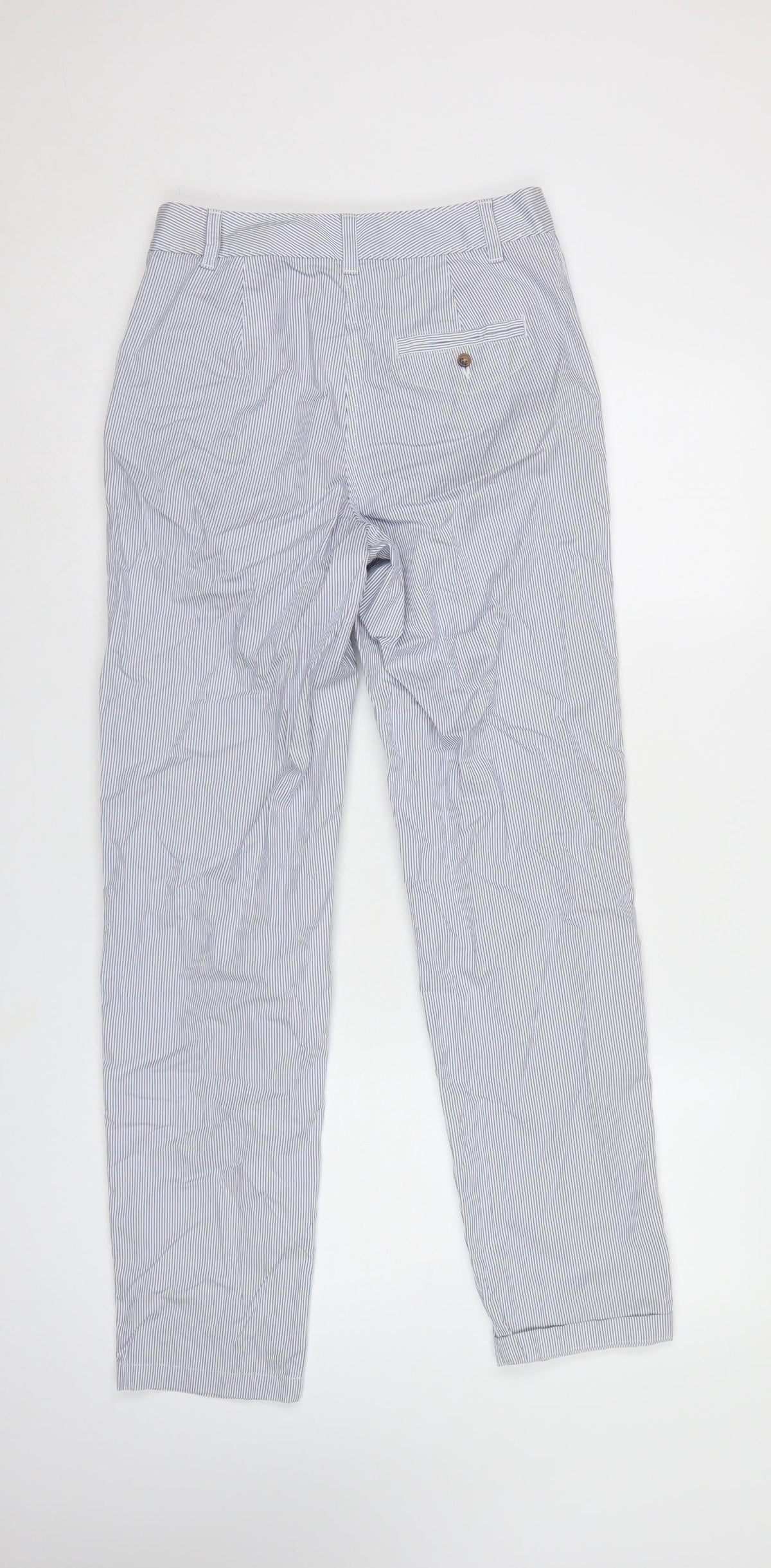 Marks & Spencer Women White Stripe Chino Trousers UK 8 Long Cotton