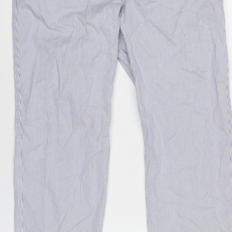 Marks & Spencer Women White Stripe Chino Trousers UK 8 Long Cotton