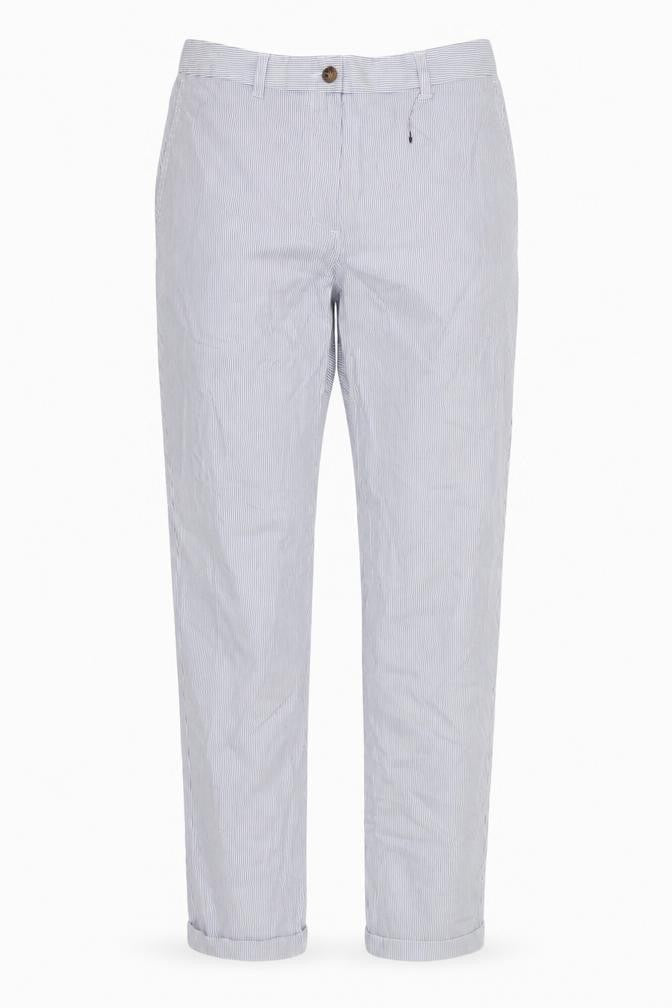 Marks & Spencer Women White Stripe Chino Trousers UK 8 Long Cotton