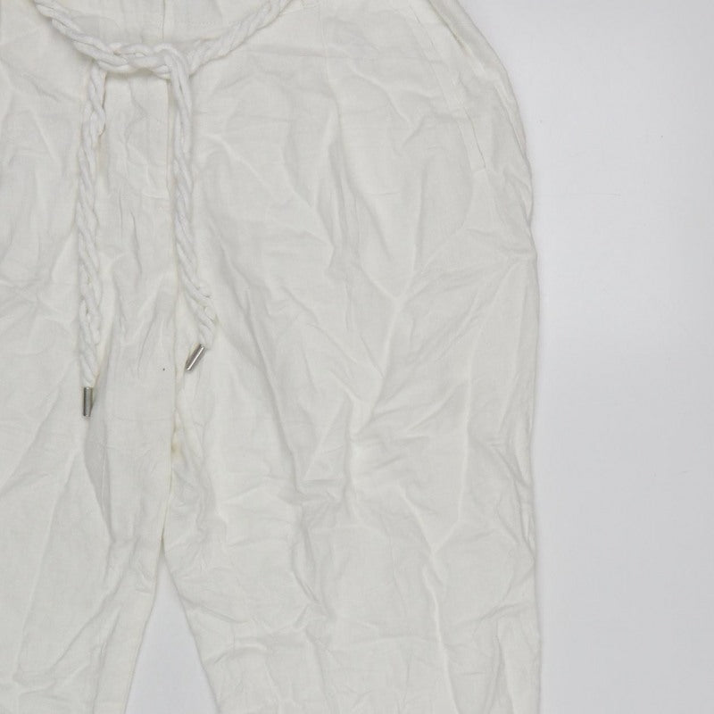 M&S Women’s White UK 14 Short Tapered Trousers Detachable Belt