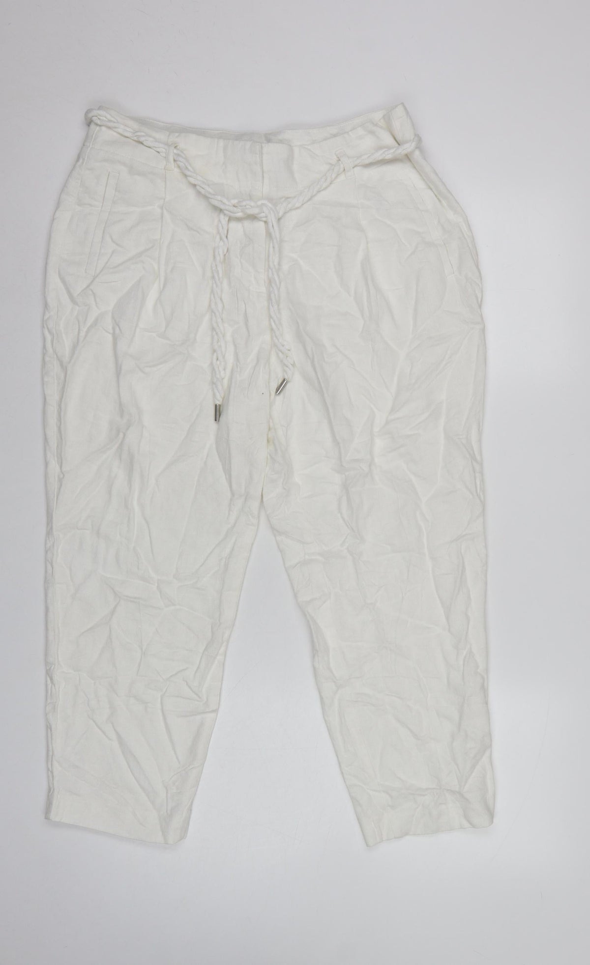 M&S Women’s White UK 14 Short Tapered Trousers Detachable Belt