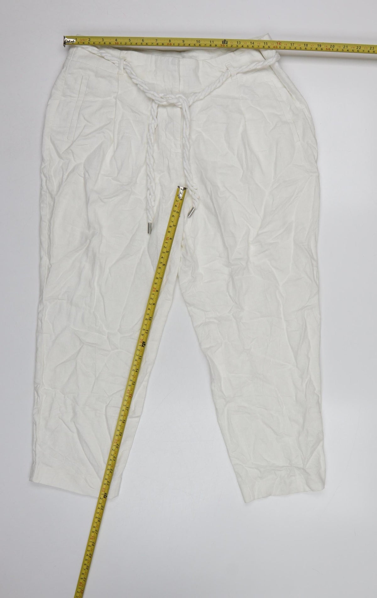 M&S Women’s White UK 14 Short Tapered Trousers Detachable Belt