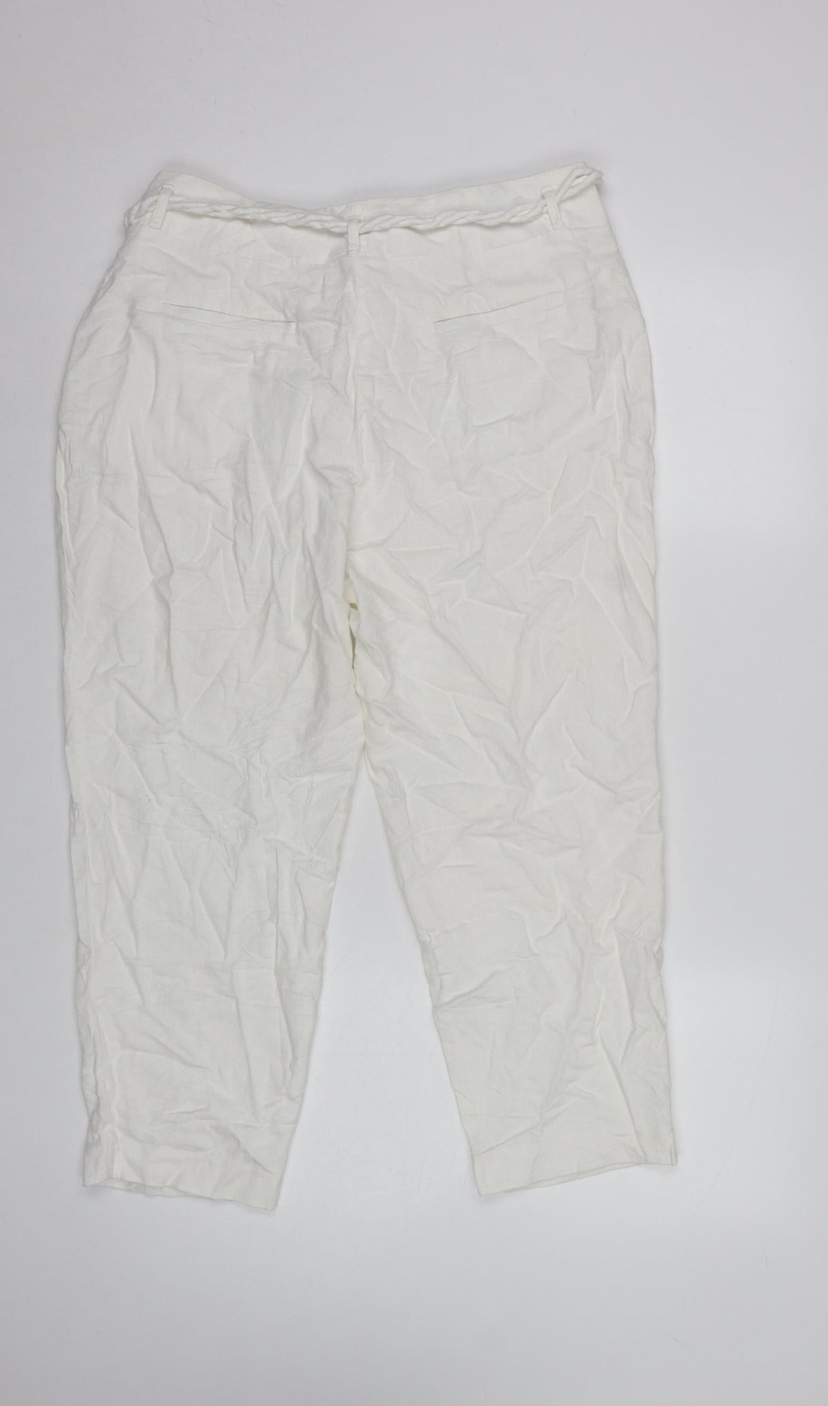 M&S Women’s White UK 14 Short Tapered Trousers Detachable Belt
