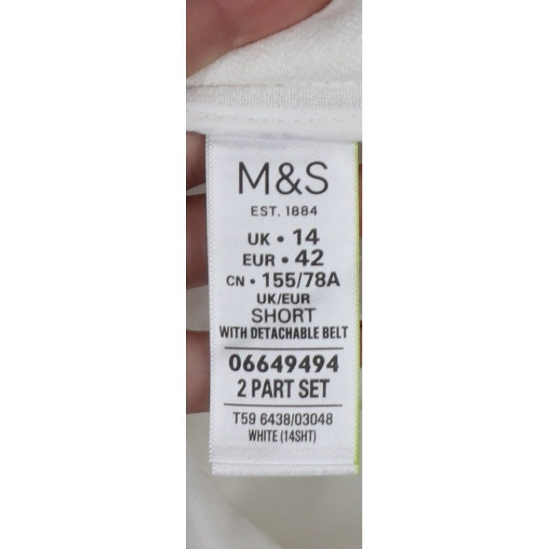 M&S Women’s White UK 14 Short Tapered Trousers Detachable Belt