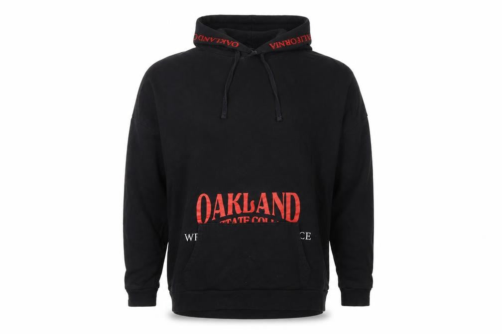 River Island Men’s Black XL Pullover Hoodie Oakland College Graphic