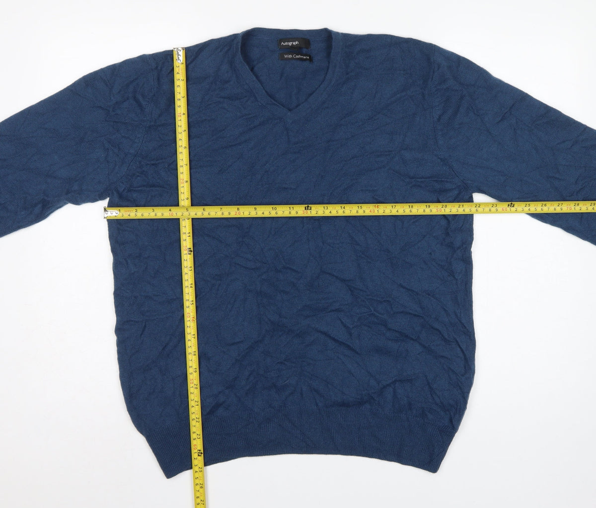 Autograph Men’s Blue Cashmere Angora V-Neck Knit Pullover Jumper L