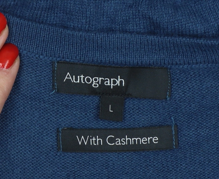 Autograph Men’s Blue Cashmere Angora V-Neck Knit Pullover Jumper L
