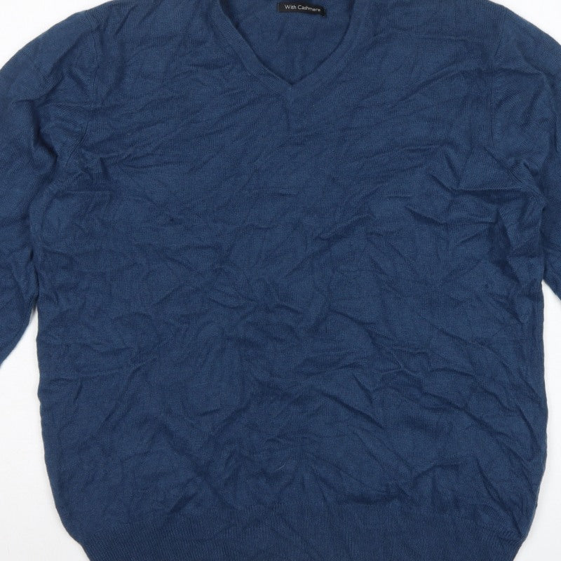 Autograph Men’s Blue Cashmere Angora V-Neck Knit Pullover Jumper L