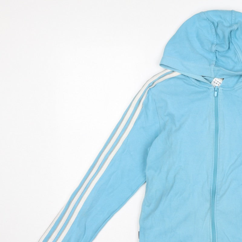 Adidas Women’s Blue UK 14 Full Zip Hooded Sweatshirt Stripe Logo