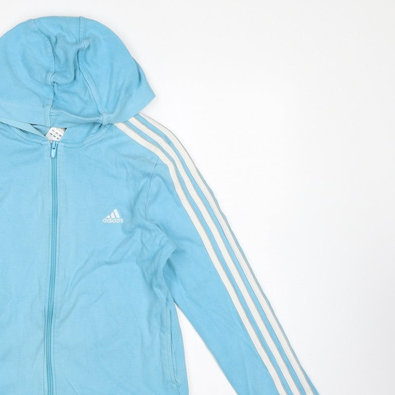 Adidas Women’s Blue UK 14 Full Zip Hooded Sweatshirt Stripe Logo