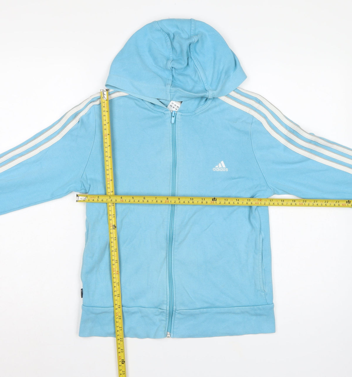 Adidas Women’s Blue UK 14 Full Zip Hooded Sweatshirt Stripe Logo