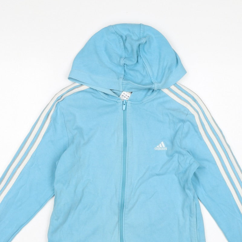 Adidas Women’s Blue UK 14 Full Zip Hooded Sweatshirt Stripe Logo
