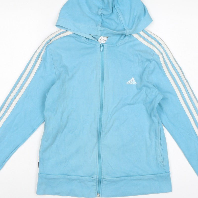 Adidas Women’s Blue UK 14 Full Zip Hooded Sweatshirt Stripe Logo