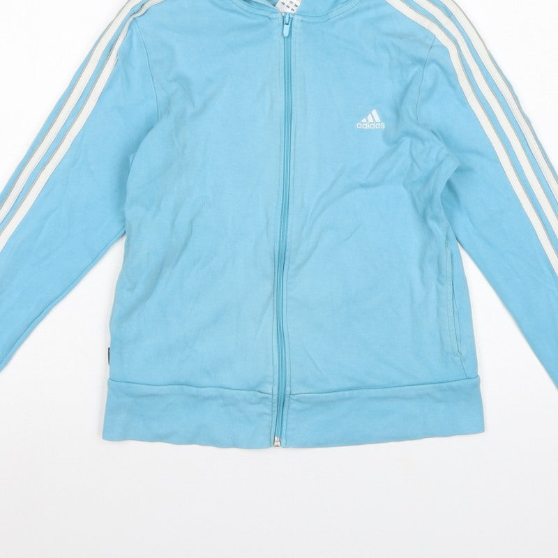 Adidas Women’s Blue UK 14 Full Zip Hooded Sweatshirt Stripe Logo