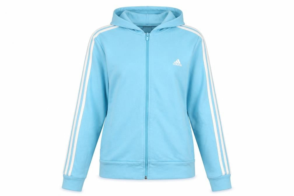 Adidas Women’s Blue UK 14 Full Zip Hooded Sweatshirt Stripe Logo