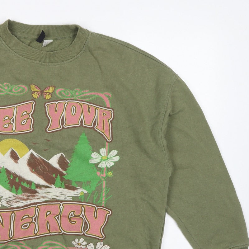 H&M Divided Women’s Green M Free Your Energy Graphic Sweatshirt