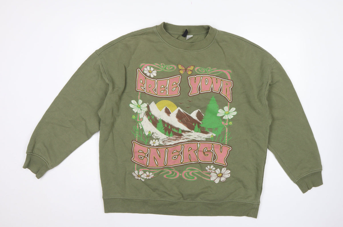 H&M Divided Women’s Green M Free Your Energy Graphic Sweatshirt