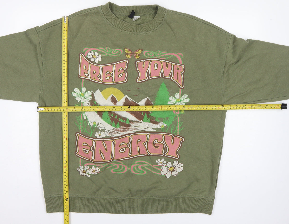 H&M Divided Women’s Green M Free Your Energy Graphic Sweatshirt