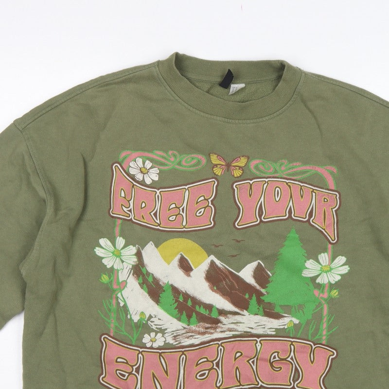 H&M Divided Women’s Green M Free Your Energy Graphic Sweatshirt