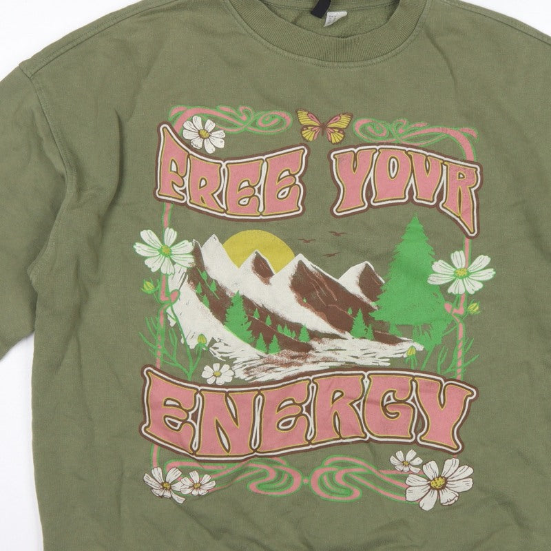 H&M Divided Women’s Green M Free Your Energy Graphic Sweatshirt