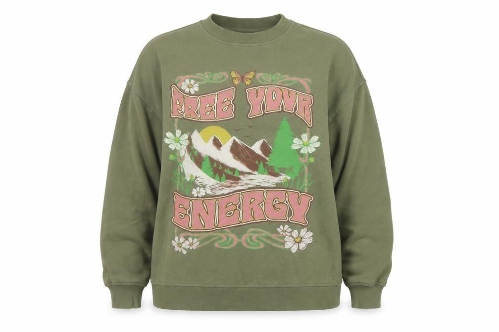 H&M Divided Women’s Green M Free Your Energy Graphic Sweatshirt
