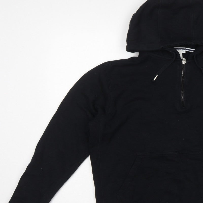 Money Mens Black L Half Zip Hooded Logo Pullover Sweatshirt