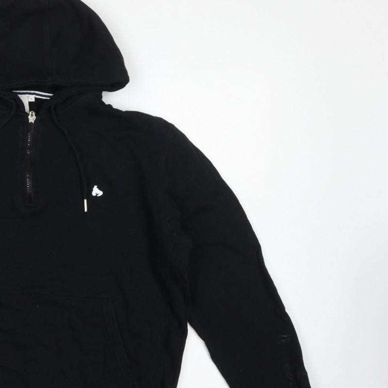 Money Mens Black L Half Zip Hooded Logo Pullover Sweatshirt