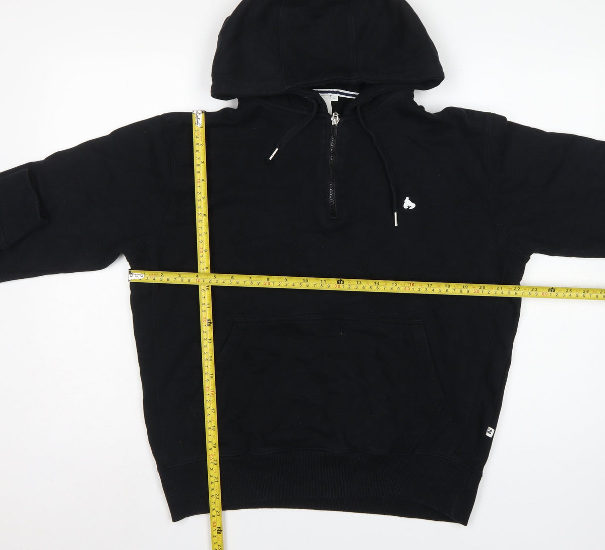 Money Mens Black L Half Zip Hooded Logo Pullover Sweatshirt