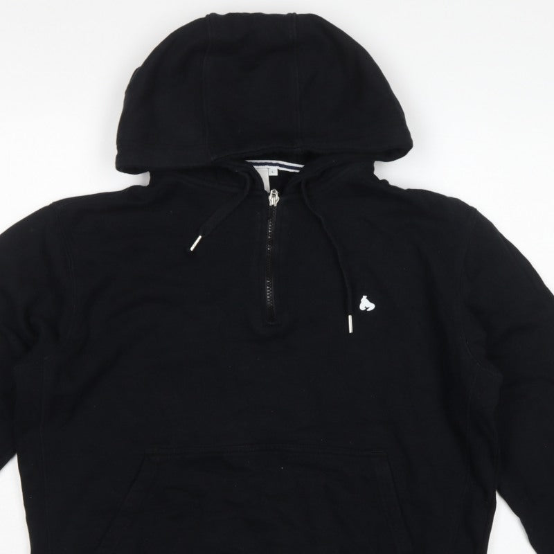 Money Mens Black L Half Zip Hooded Logo Pullover Sweatshirt