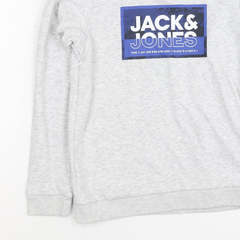 Jack & Jones Boys Grey 11-12 Years Pullover Logo Hoodie