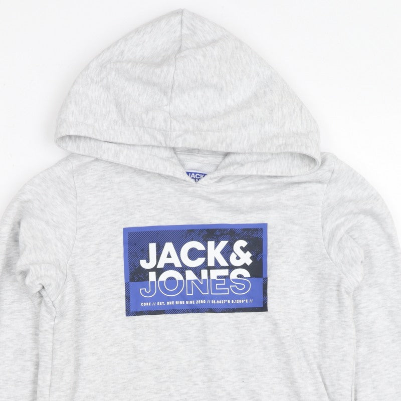 Jack & Jones Boys Grey 11-12 Years Pullover Logo Hoodie
