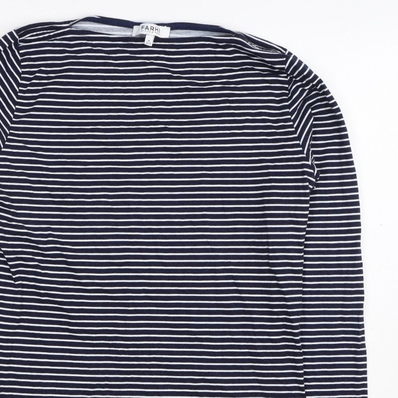 Nicole Farhi Women’s Blue White Stripe Cotton Boat Neck Long Sleeve Top 12