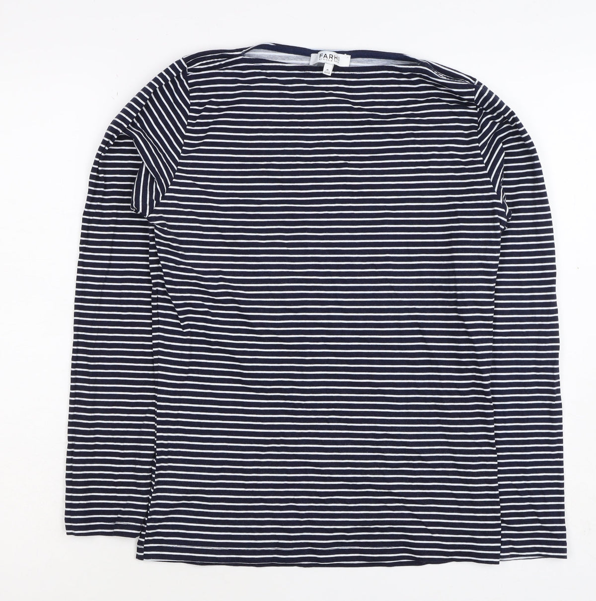 Nicole Farhi Women’s Blue White Stripe Cotton Boat Neck Long Sleeve Top 12