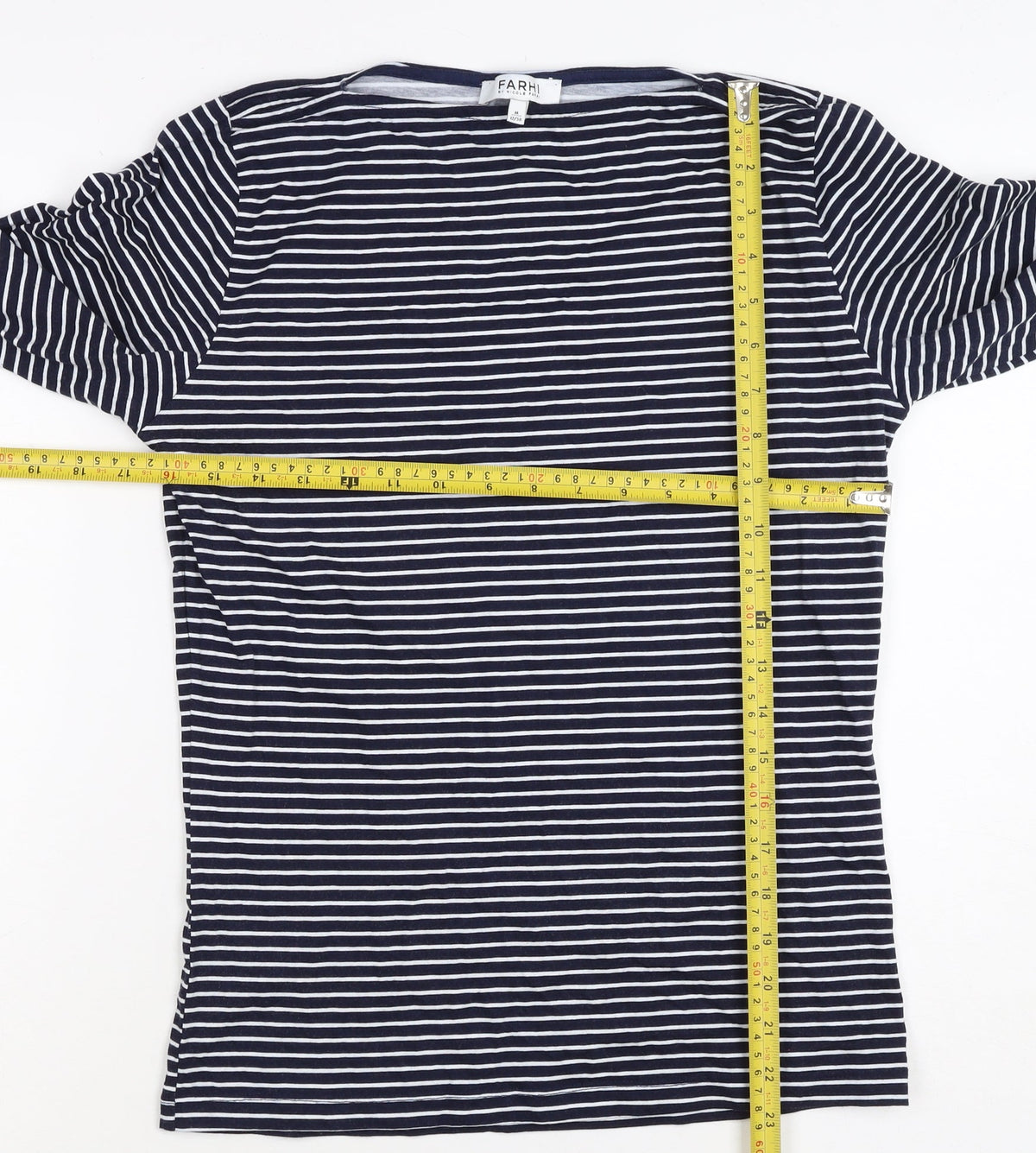 Nicole Farhi Women’s Blue White Stripe Cotton Boat Neck Long Sleeve Top 12