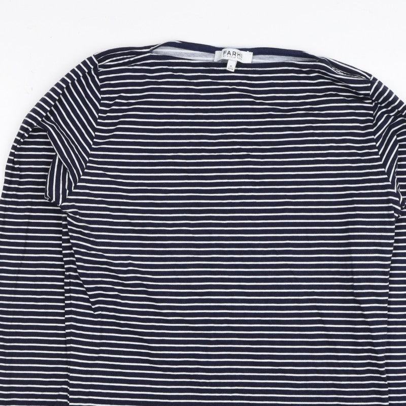 Nicole Farhi Women’s Blue White Stripe Cotton Boat Neck Long Sleeve Top 12