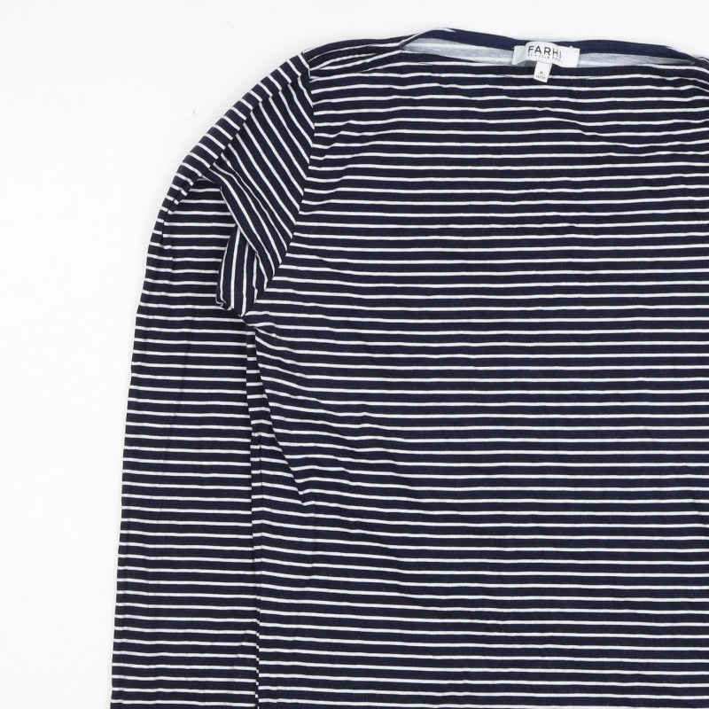 Nicole Farhi Women’s Blue White Stripe Cotton Boat Neck Long Sleeve Top 12