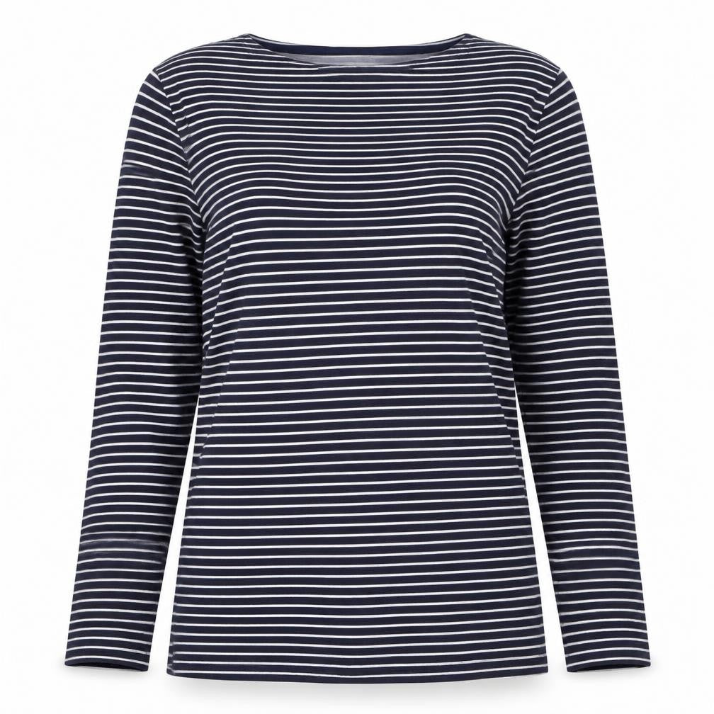 Nicole Farhi Women’s Blue White Stripe Cotton Boat Neck Long Sleeve Top 12
