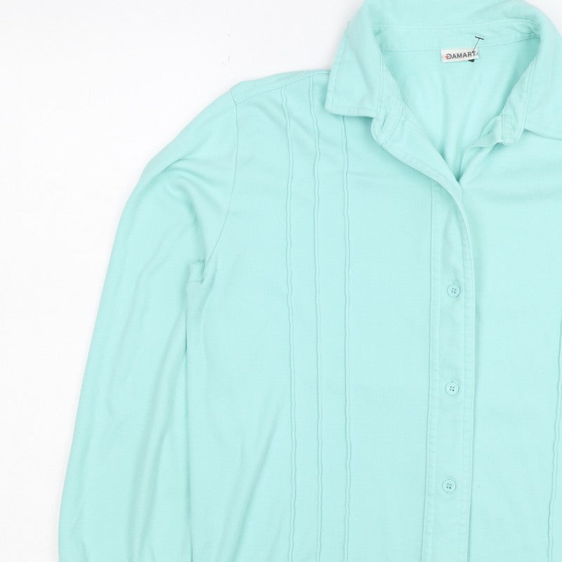 Damart Women’s Mint Green Size 14 Collared Long Sleeve Button-Up Top