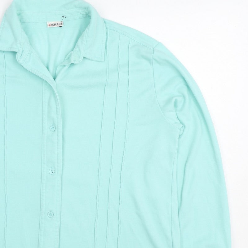 Damart Women’s Mint Green Size 14 Collared Long Sleeve Button-Up Top