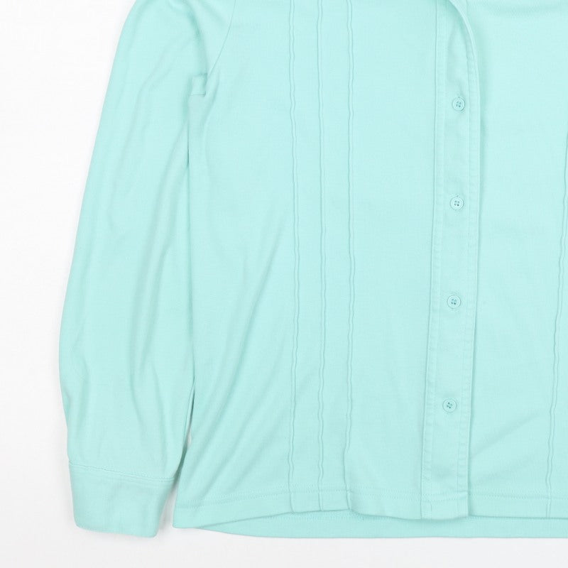 Damart Women’s Mint Green Size 14 Collared Long Sleeve Button-Up Top