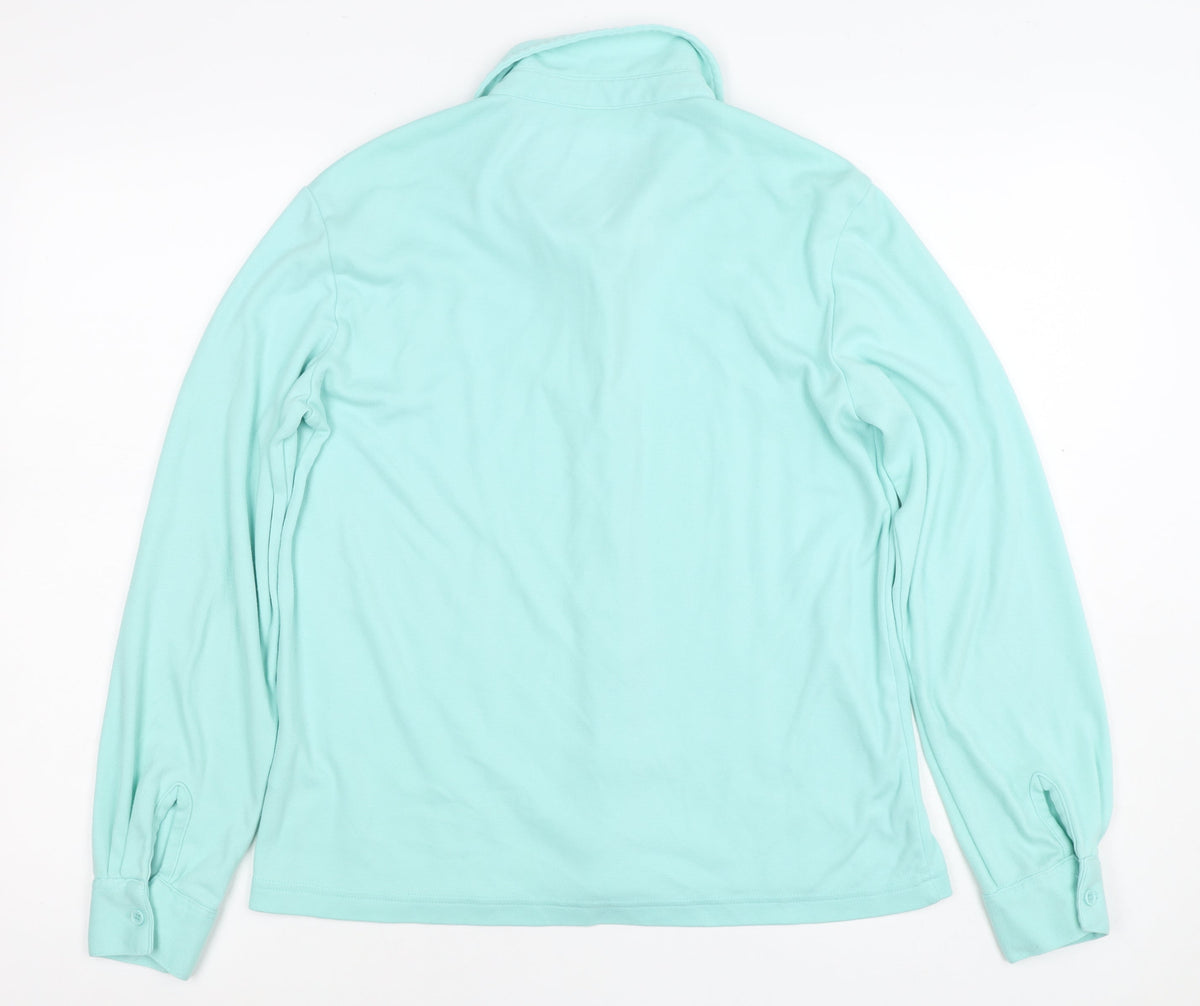 Damart Women’s Mint Green Size 14 Collared Long Sleeve Button-Up Top