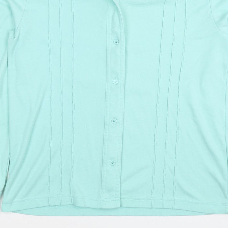 Damart Women’s Mint Green Size 14 Collared Long Sleeve Button-Up Top