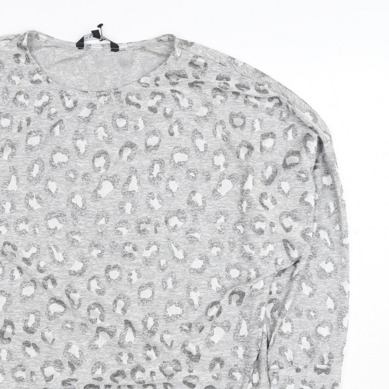 Peacocks Women’s Grey Leopard Print Relaxed 3/4 Sleeve Top Size 14